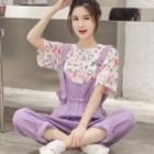 Short-sleeve Floral Print T-shirt / Drawcord Jumper Pants / Set