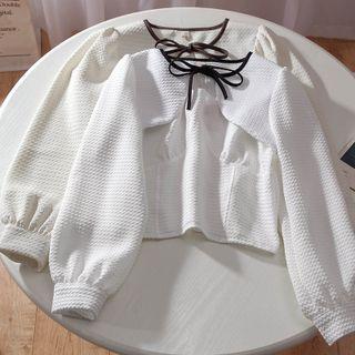 Mock Two-piece Long-sleeve Tie-front Cutout Crop Top