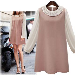 Accordion Neck Chiffon Panel A-line Dress