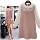 Accordion Neck Chiffon Panel A-line Dress