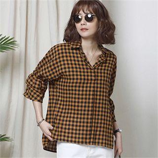 Tiered-sleeve Gingham Blouse