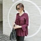 Long-sleeve Lace-up Front Frilled Top