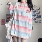 Striped Long-sleeve T-shirt Stripes - Blue & Pink - One Size