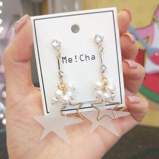 Faux Pearl Rhinestone Star Dangle Earring
