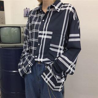 Asymmetric Pattern Shirt Sapphire Blue - One Size