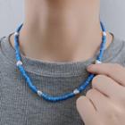 Beaded Necklace Silver Heart Bead - Blue - One Size