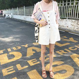 Plain Buttoned Pinafore Jumpsuit