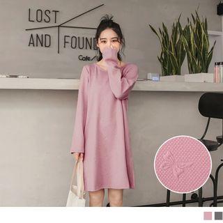 Long Sleeve Bow Embossed Dress