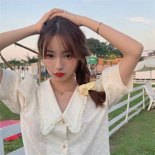 Lace Puff-sleeve Blouse Off-white - One Size