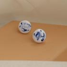Porcelain Print Glaze Earring 1 Pair - Silver Stud - White & Blue - One Size