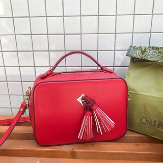 Tasseled Zipped Faux-leather Satchel