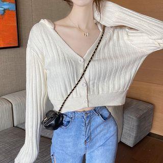 Knit Hooded Cardigan White - One Size