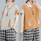 Short-sleeve Two-tone Linen Top