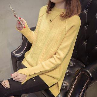 Mock-neck Side Slit Sweater
