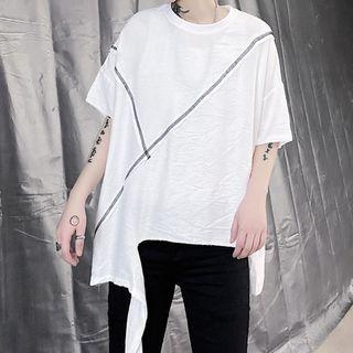 Contrast Stitching Short-sleeve Irregular Hem T-shirt