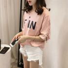 Lace-up Elbow-sleeve Lettering T-shirt
