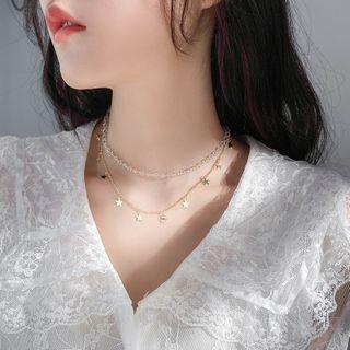 Alloy Star Faux Crystal Layered Choker Necklace As Shown In Figure - One Size