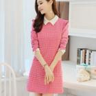 Contrast Trim Checked Long Sleeve Dress