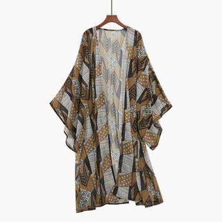 Printed Chiffon Oversized Cardigan Khaki - One Size