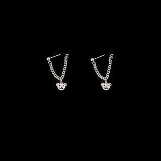 Bear Drop Sterling Silver Ear Stud 1 Pair - 925 Silver Needle - Silver - One Size