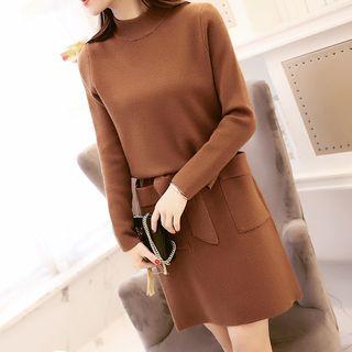 Set: Plain Sweater + Knit A-line Skirt