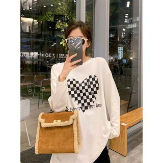 Long-sleeve Check Heart Print T-shirt