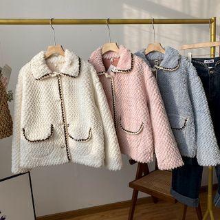 Contrast Trim Fluffy Button-up Jacket