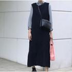 Plain Sleeveless Midi Dress Black - One Size