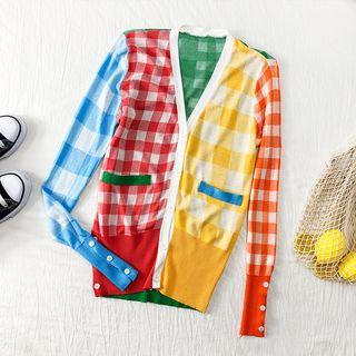 Patchwork Plaid Light Knit Cardigan Multi - One Size