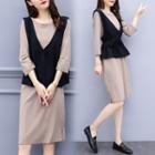 Set: Tie-waist Vest + 3/4 Sleeve T-shirt Dress