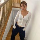 U-neck Cutout Snap-button Top