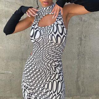 Print Cutout Mini Bodycon Tank Dress