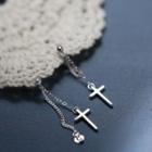 Cross Chained Sterling Silver Earring 1 Pair - Silver - One Size