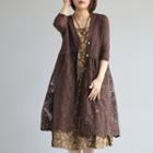 Elbow-sleeve Lace Paneled Knit Light Jacket