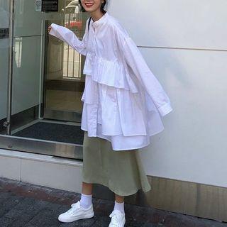 Frilled Panel Long Shirt / Midi Skirt