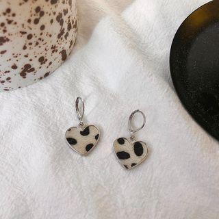 Leopard Print Heart Drop Earring 1 Pair - Ndyz297 - White - One Size