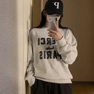 Round-neck Letter Print Sweatshirt Melange Gray - One Size