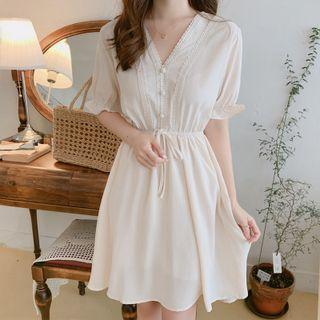 Bell-sleeve V-neck Chiffon A-line Dress
