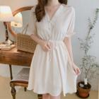 Bell-sleeve V-neck Chiffon A-line Dress