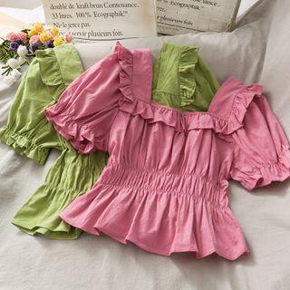 Ruffled-trim Plain Crop Blouse