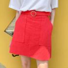 Belted Patch-pocket Miniskirt