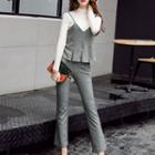 Set: Mock Neck Long-sleeve Top + Houndstooth Camisole Top + Boot Cut Pants