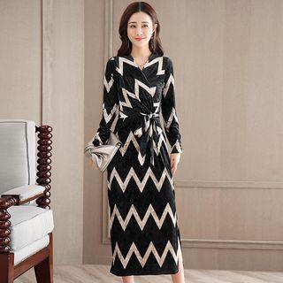 Tie-waist Chevron Midi Dress