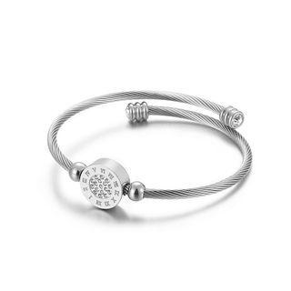Fashion Creative Geometric Round Roman Numeral 316l Stainless Steel Bangle With Cubic Zirconia Silver - One Size