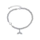 925 Sterling Silver Simple Fishtail Ball Bead Bracelet With Austrian Element Crystal Silver - One Size