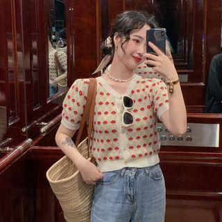Puff-sleeve Print Cardigan