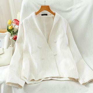 Plain V-neck Double-breasted Blazer
