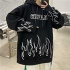 Long-sleeve Fire Print Letter Hoodie