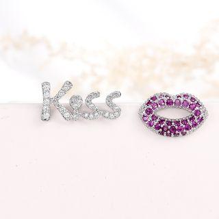 Non-matching Rhinestone Kiss & Lips Earring