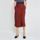 Button-front Linen Blend Midi Skirt